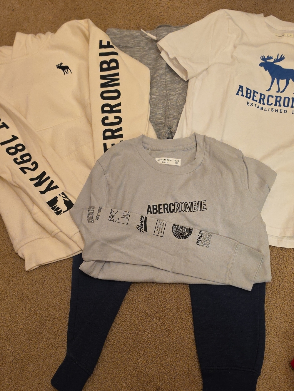 abercrombie kids Cream, Light Gray White Logo Sweatshirt, Tee Shirt & Sweatpant